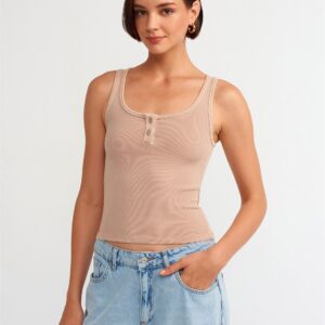 Wash Effect Button Tank Top