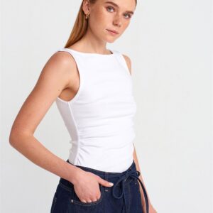 Drawstring Boat Collar Top